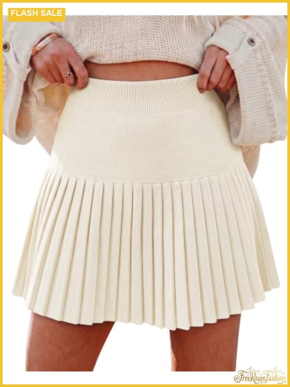 Womens Pleated Knit Sweater Mini Skirt Stretchy High Waist A-Line
